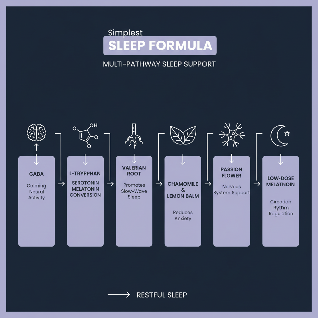Sleep Formula Multi-Pathway Mechanism Infographic